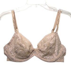 Lilyette by Maidenform 909 Beige Floral Lace Minimizer Underwire Bra 36C Womens